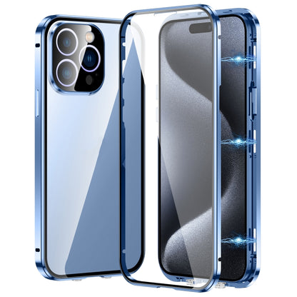 For iPhone 15 Pro Max Magnetic Double-buckle HD Tempered Glass Phone Case(Blue) - iPhone 15 Pro Max Cases by buy2fix | Online Shopping UK | buy2fix