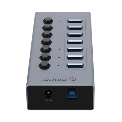 ORICO BT2U3-7AB-GY-BP 7 Ports USB 3.0 HUB with Individual Switches(EU Plug) - USB 3.0 HUB by ORICO | Online Shopping UK | buy2fix