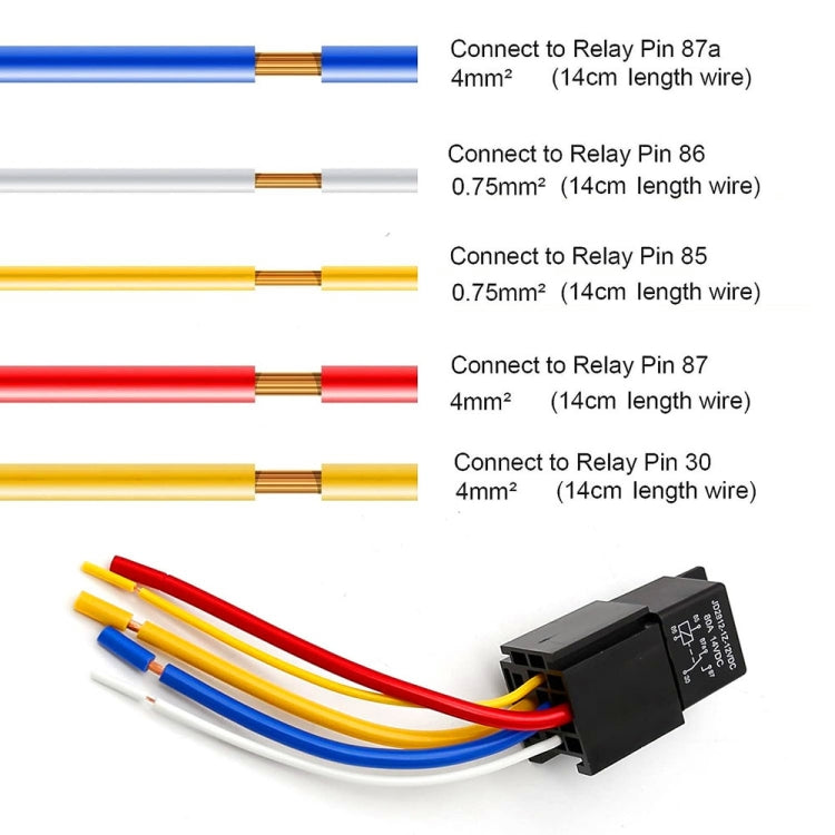 JD2912 80A 12V 5 Pin Car Relay with Wire SPDT Socket Plug - DIY Cables by buy2fix | Online Shopping UK | buy2fix