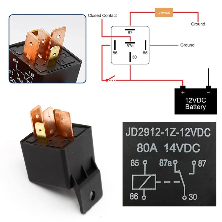 JD2912 80A 12V 5 Pin Car Relay with Wire SPDT Socket Plug - DIY Cables by buy2fix | Online Shopping UK | buy2fix