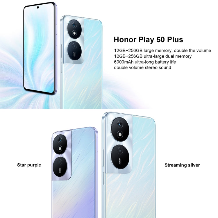 Honor Play 50 Plus, 12GB+256GB, 6.8 inch MagicOS 7.2 Dimensity 6020 Octa Core up to 2.2GHz, Network: 5G, OTG, Not Support Google Play(Purple) - Honor by Huawei | Online Shopping UK | buy2fix