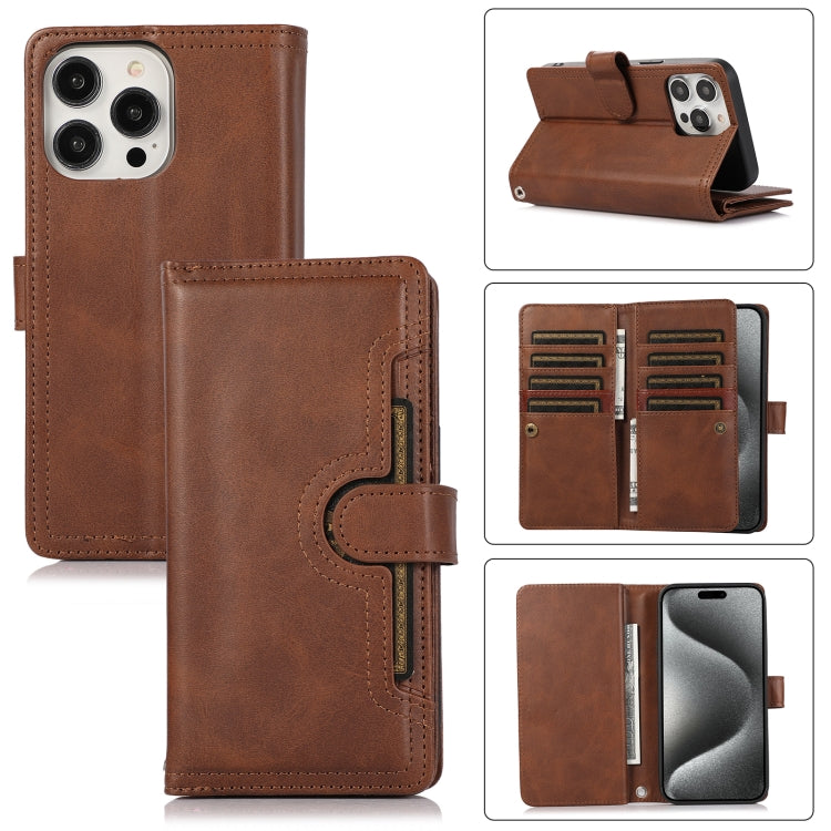 For iPhone 15 Pro Max Wristband Card Slot Leather Phone Case(Coffee) - iPhone 15 Pro Max Cases by buy2fix | Online Shopping UK | buy2fix