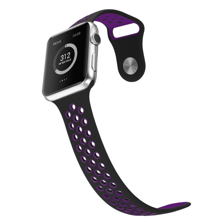 For Apple Watch Ultra 49mm / Series 8&7 45mm / SE 2&6&SE&5&4 44mm / 3&2&1 42mm Sport Silicone Watch Band Standard Edition(Black Purple) - Watch Bands by buy2fix | Online Shopping UK | buy2fix