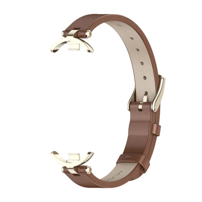 For Xiaomi Mi Band 8 / 9 / 9 NFC Mijobs First Layer Cowhide Watch Band(Brown Light Gold) - Watch Bands by MIJOBS | Online Shopping UK | buy2fix