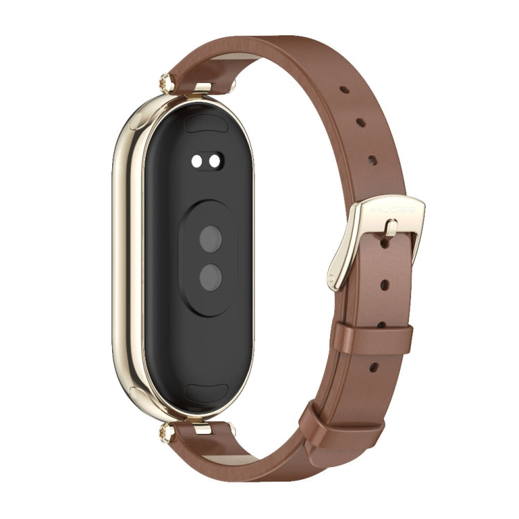 For Xiaomi Mi Band 8 / 9 / 9 NFC Mijobs First Layer Cowhide Watch Band(Brown Light Gold) - Watch Bands by MIJOBS | Online Shopping UK | buy2fix