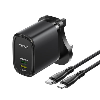 Yesido YC43 PD 20W USB-C / Type-C + 8 Pin Travel Charger with 1m Type-C to 8 Pin Cable, UK Plug(Black) - USB Charger by Yesido | Online Shopping UK | buy2fix