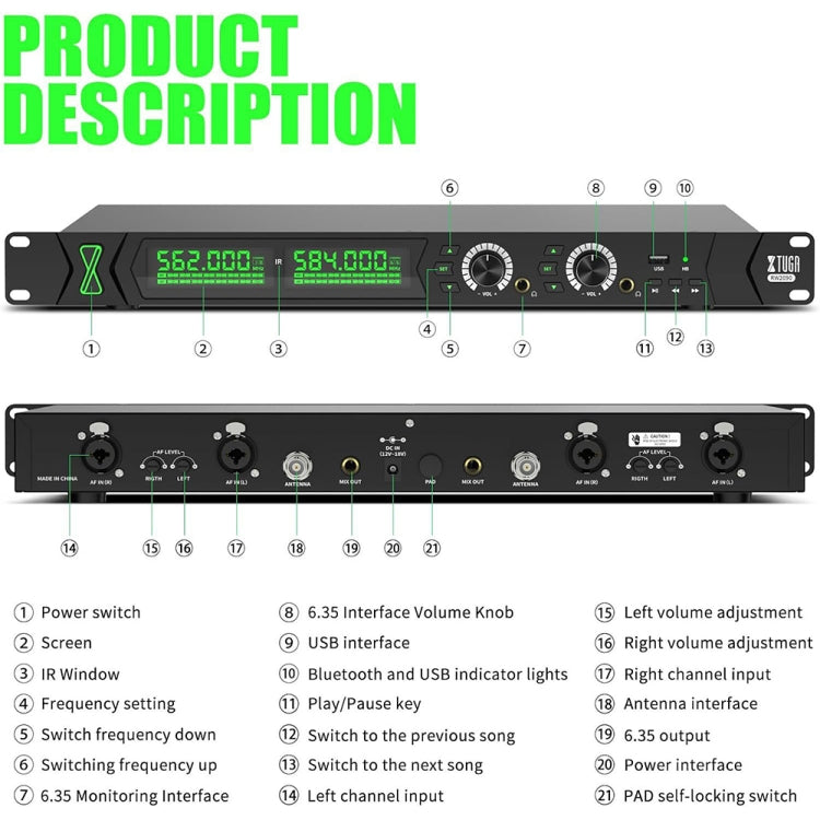 XTUGA RW2090 Professional Stage Wireless 2 Channel In Ear Monitoring System 2 in 1(EU Plug) - Microphone by XTUGA | Online Shopping UK | buy2fix