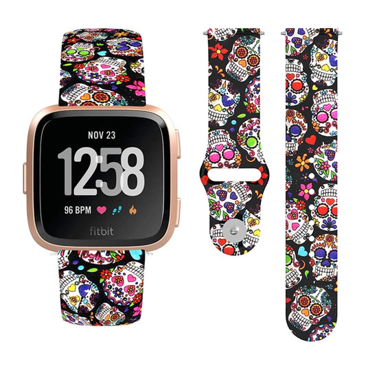 For Fitbit Versa 2 / Lite 22mm Reverse Buckle Printed Silicone Watch Band(Color Skull) - Watch Bands by buy2fix | Online Shopping UK | buy2fix