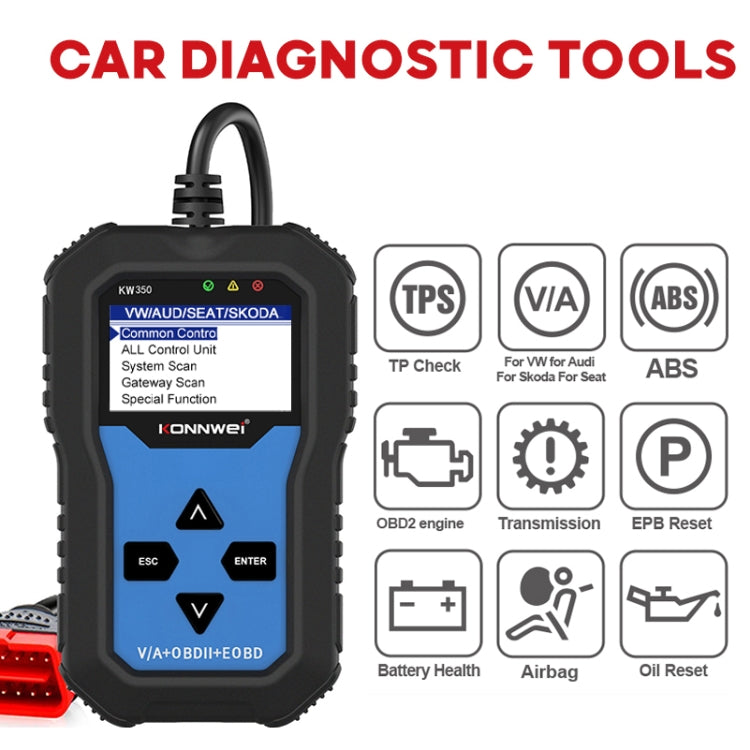 KONNWEI KW350 OBDII 12V Car Diagnostics Detector Scanner with 2 inch Black And White Display Screen V007 for Audi / Volkswagen - Code Readers & Scan Tools by KONNWEI | Online Shopping UK | buy2fix