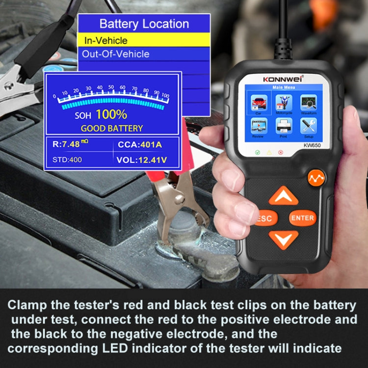 KONNWEI KW650 6V- 12V Car Motorcycle Battery Lawn Mower Detector with 2.4 inch Color Display & Waveform Graph - Code Readers & Scan Tools by KONNWEI | Online Shopping UK | buy2fix