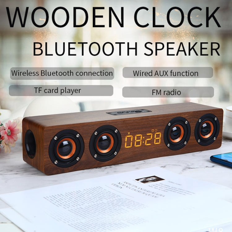 W8C Wooden Clock Subwoofer Bluetooth Speaker, Support TF Card & U Disk & 3.5mm AUX(Brown Wood) - Desktop Speaker by buy2fix | Online Shopping UK | buy2fix