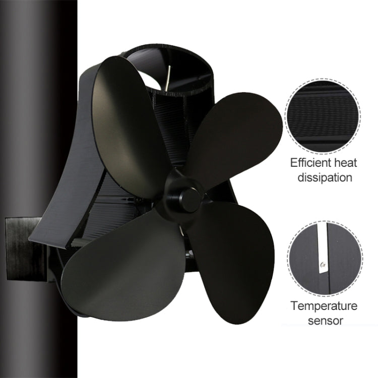 YL-105 4-Blade Aluminum Heat Powered Fireplace Stove Fan(Black) - Consumer Electronics by buy2fix | Online Shopping UK | buy2fix