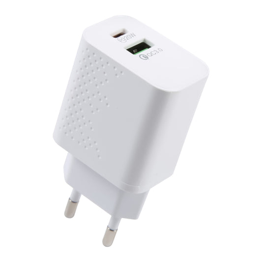 LZ-105A+C PD 20W USB-C/Type-C+QC 3.0 USB Ports Dot Pattern Travel Charger, EU Plug(White) - USB Charger by buy2fix | Online Shopping UK | buy2fix