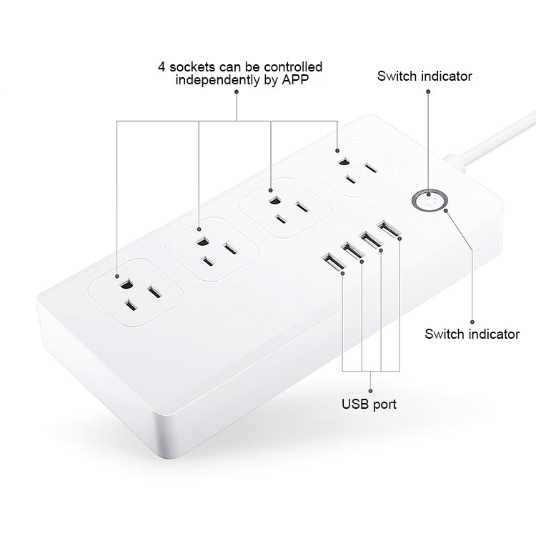 4 x USB Ports + 4 x US Plug Jack WiFi Remote Control Smart Power Socket Works with Alexa & Google Home, AC 110-240V, US Plug - Consumer Electronics by buy2fix | Online Shopping UK | buy2fix