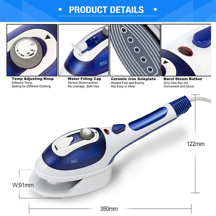 Multifunction Household Handheld Steamer Travel Portable Hand - Held Steam Hanging Hot Machine Ceramic Bottom with Flannelette Brush & Hair Brush & Measuring Cup,US Plug(Blue) - Home & Garden by buy2fix | Online Shopping UK | buy2fix