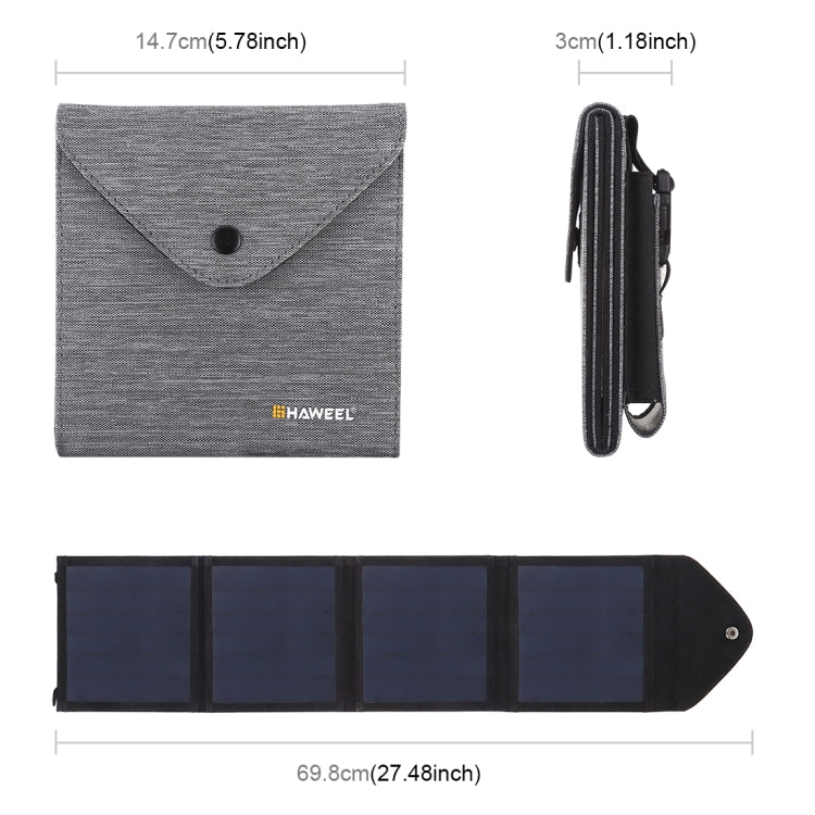 HAWEEL 14W Ultrathin Foldable Solar Panel Charger with 5V / 2.2A USB Port, Support QC3.0 and AFC(Black) - Charger by HAWEEL | Online Shopping UK | buy2fix