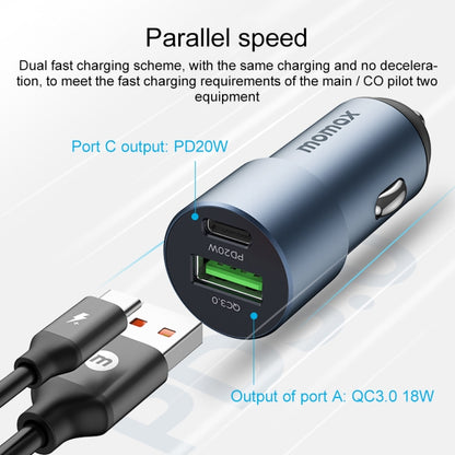 MOMAX UC15 38W PD + QC3.0 Dual Ports Car Charger - In Car by MOMAX | Online Shopping UK | buy2fix