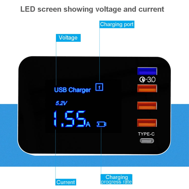 CDA33Q 40W QC 3.0 USB + 3 USB Ports + USB-C / Type-C Ports Multi-function Charger with LED Display, UK Plug - Multifunction Charger by buy2fix | Online Shopping UK | buy2fix