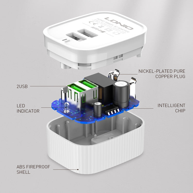 LDNIO A201 2.4A Dual USB Charging Head Travel Direct Charge Mobile Phone Adapter Charger With 8 Pin Data Cable (US Plug) - Apple Accessories by LDNIO | Online Shopping UK | buy2fix