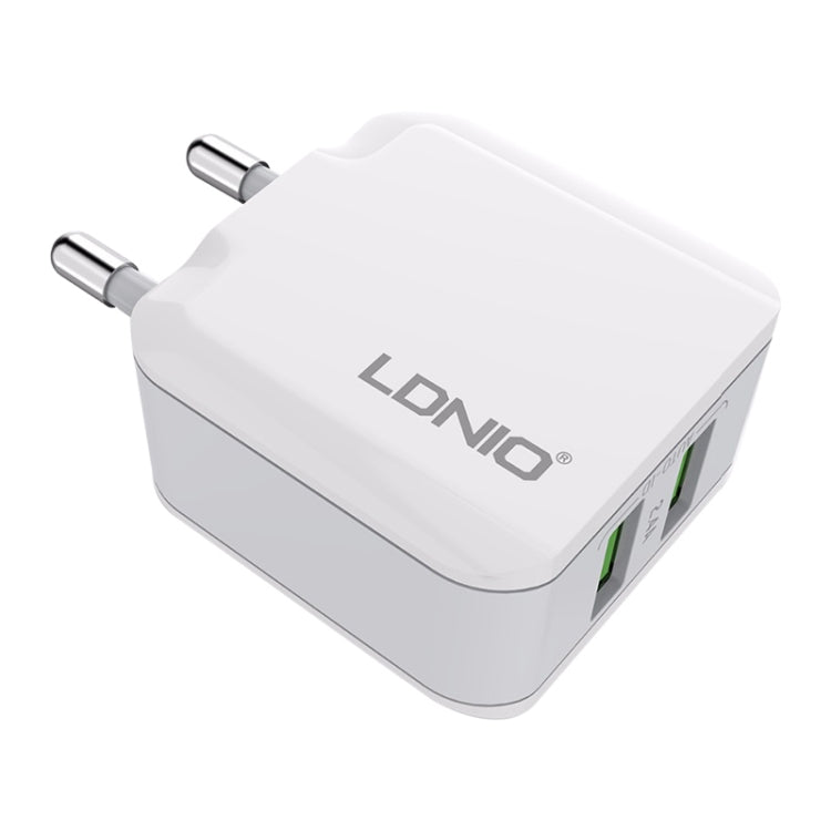 LDNIO A2201 2.4A Dual USB Charging Head Travel Direct Charge Mobile Phone Adapter Charger With 8 Pin Data Cable(EU Plug) - USB Charger by LDNIO | Online Shopping UK | buy2fix