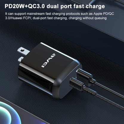 awei PD3 20W PD Type-C + QC 3.0 USB Interface Fast Charging Travel Charger with Data Cable, US Plug - Apple Accessories by awei | Online Shopping UK | buy2fix