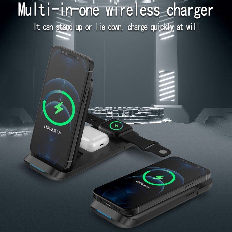 V8 3 in 1 Folding Portable Mobile Phone Watch Multi-Function Charging Stand Wireless Charger for iPhones & Apple Watch & Airpods (Black) - Apple Accessories by buy2fix | Online Shopping UK | buy2fix