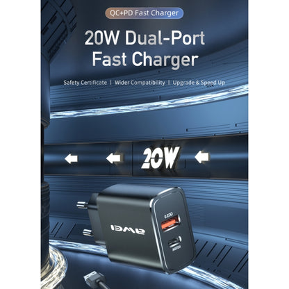 awei PD7 20W QC + PD Fast Charging Travel Charger Power Adapter, EU Plug (Black) - USB Charger by awei | Online Shopping UK | buy2fix