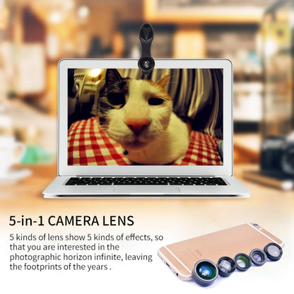 APEXEL APL-DG5 5 in 1 Universal 15X Macro Lens+0.63X Wide-angle Lens+198 Degrees Fisheye Lens+2X Telephoto Lens+CPL Lens, For iPhone, Samsung, Huawei, Xiaomi, HTC and Other Smartphones, Ultra-thin Digital Camera - Combination Lens by APEXEL | Online Shopping UK | buy2fix