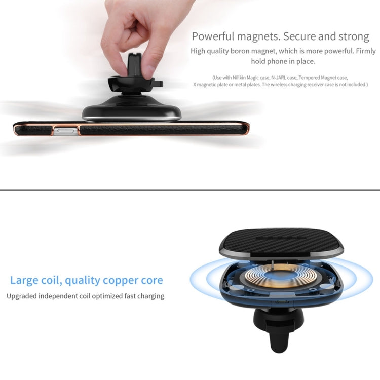 NILLKIN MC027 Car Air Outlet Vent Mount Clamp Holder 10W Fast Charging Qi Magnetic Wireless Charger(Black) - Wireless Charger Holders by NILLKIN | Online Shopping UK | buy2fix