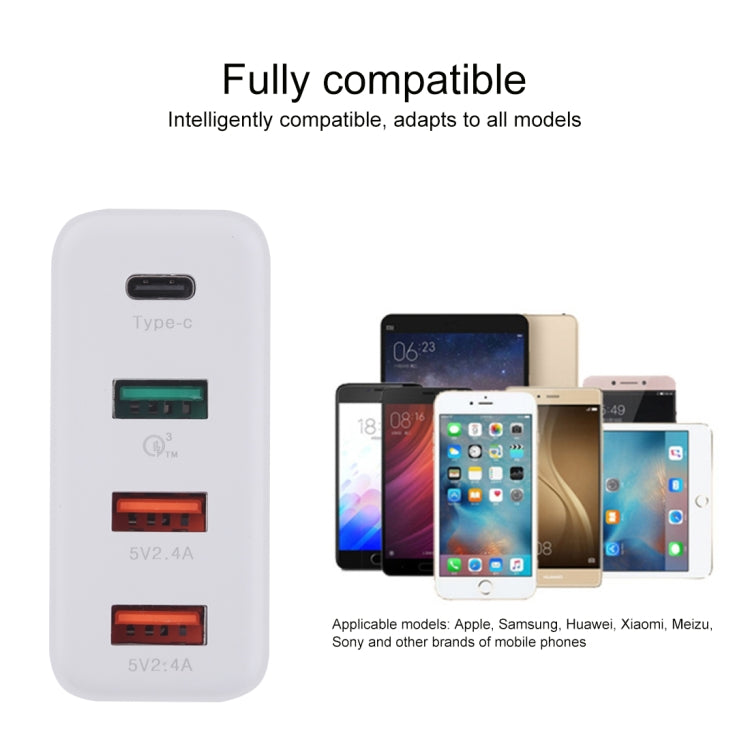 A3P 3A Max Output USB-C / Type-C + QC3.0 + Dual USB 4 Ports Wall Travel Charger, EU Plug - USB Charger by buy2fix | Online Shopping UK | buy2fix