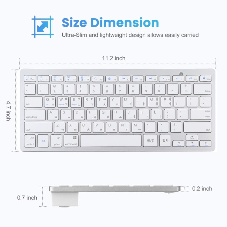 WB-8022 Ultra-thin Wireless Bluetooth Keyboard for iPad, Samsung, Huawei, Xiaomi, Tablet PCs or Smartphones, Ko Language Keys(Silver) - Computer & Networking by buy2fix | Online Shopping UK | buy2fix