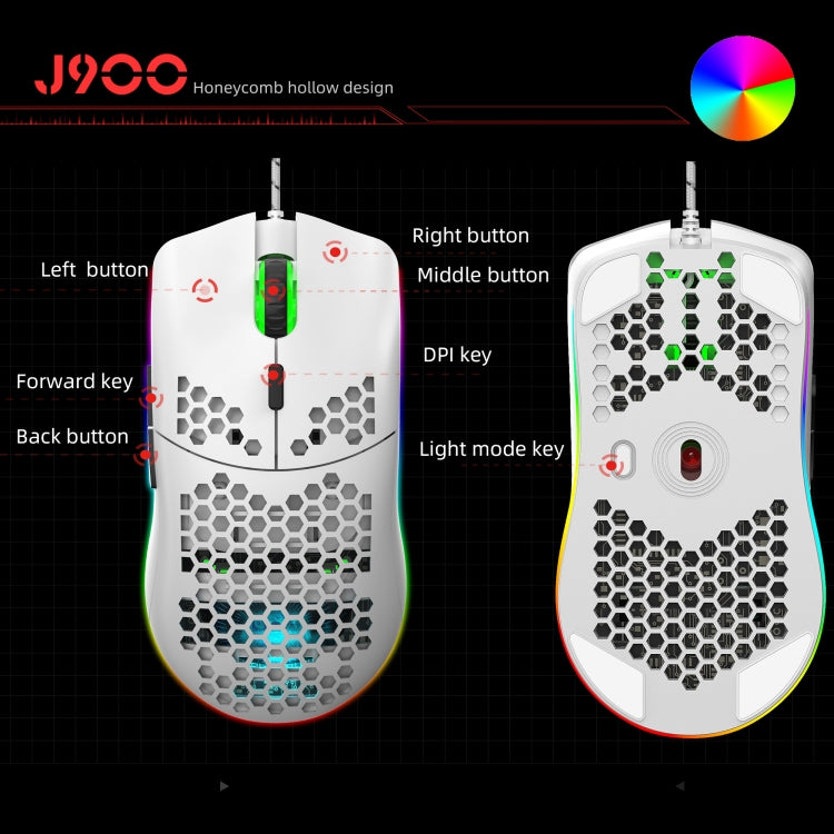 HXSJ J900 6 Keys RGB Lighting Programmable Gaming Wired Mouse (White) - Wired Mice by HXSJ | Online Shopping UK | buy2fix