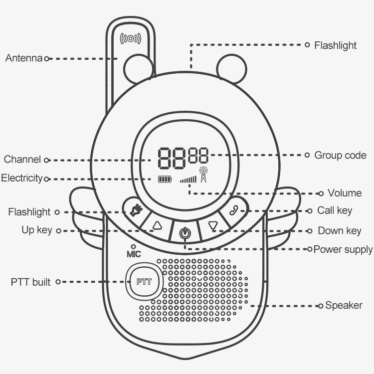 adj-847 Cartoon Bee-shaped Children Walkie-talkie Wireless 3km Call Outdoor Parent-child Interactive Toy with Flashlight & Anti-lost Lanyard (Yellow) - Consumer Electronics by buy2fix | Online Shopping UK | buy2fix