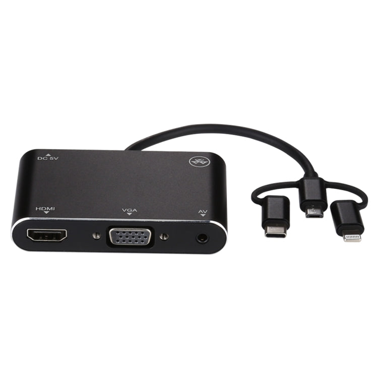 3 in 1 8 Pin + Micro USB + Type-C to AV + HDMI + VGA 15 Pin HD Screen Player Adapter Converter with Audio - Adapter by buy2fix | Online Shopping UK | buy2fix