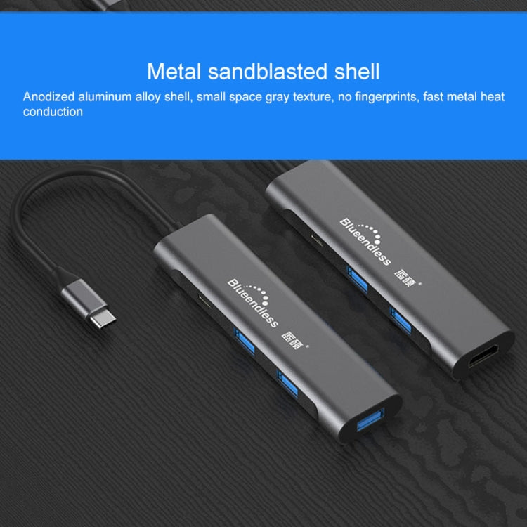 Blueendless 4 In 1 Multi-function Type-C / USB-C to HDMI + PD + Dual USB 3.0 HUB Expansion Dock - Computer & Networking by Blueendless | Online Shopping UK | buy2fix