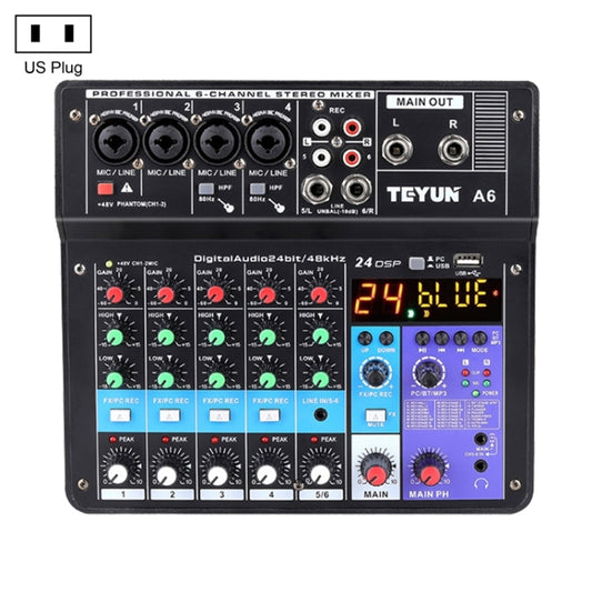 TEYUN NA6 6-channel Small Mixing Console Mobile Phone Sound Card Live Broadcast Computer Recording Console Processor, US Plug(Black) - Consumer Electronics by TEYUN | Online Shopping UK | buy2fix