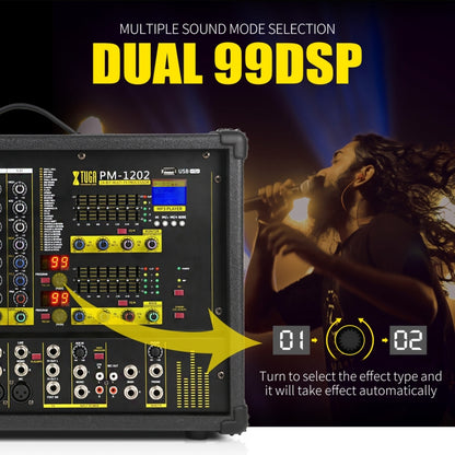 XTUGA PM1202 900W 10 Channel Stage Power Mixer 24Bit Multil-FX Processor Dual 99 DSP Effect DJ Amplifier (AU Plug) - Live Sound Effects Processors by XTUGA | Online Shopping UK | buy2fix