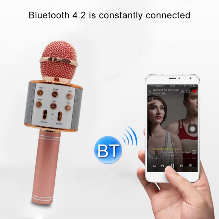 WS-858 Metal High Sound Quality Handheld KTV Karaoke Recording Bluetooth Wireless Microphone, for Notebook, PC, Speaker, Headphone, iPad, iPhone, Galaxy, Huawei, Xiaomi, LG, HTC and Other Smart Phones(Rose Gold) - Consumer Electronics by buy2fix | Online Shopping UK | buy2fix