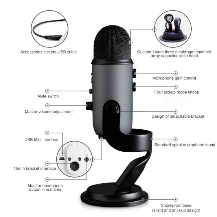 Logitech Blue Yeti USB Condenser Microphone(Black) - Microphone by Logitech | Online Shopping UK | buy2fix