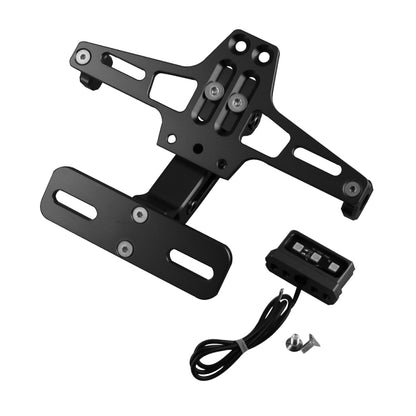 LPF013 Motorcycle Modification Accessories Universal Aircraft Shape Aluminum Alloy License Plate Bracket with LED Lights(Black) - Others by buy2fix | Online Shopping UK | buy2fix