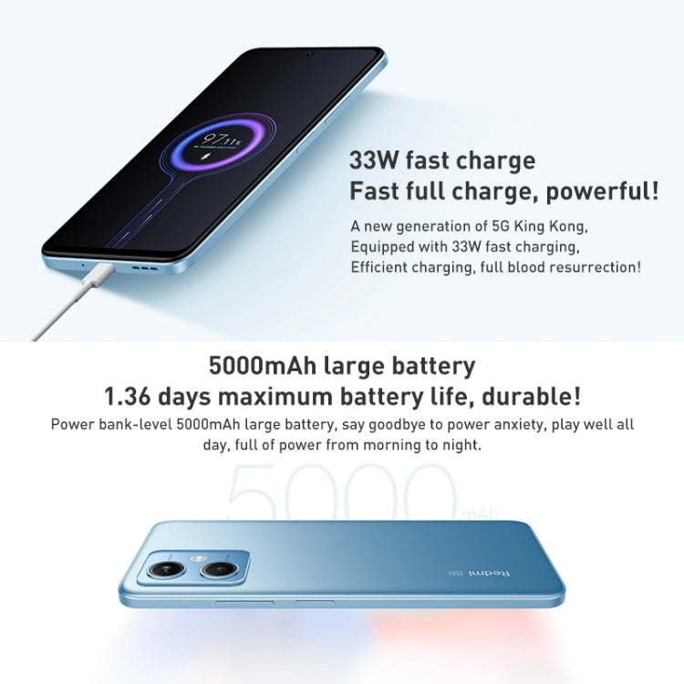 Xiaomi Redmi Note 12 5G, 48MP Camera, 8GB+128GB, Dual Back Cameras, 5000mAh Battery, Side Fingerprint Identification, 6.67 inch MIUI 13 Qualcomm Snapdragon 4 Gen1 Octa Core up to 2.0GHz, Network: 5G, Dual SIM, IR, Not Support Google Play(Blue) - Xiaomi Redmi by Xiaomi | Online Shopping UK | buy2fix