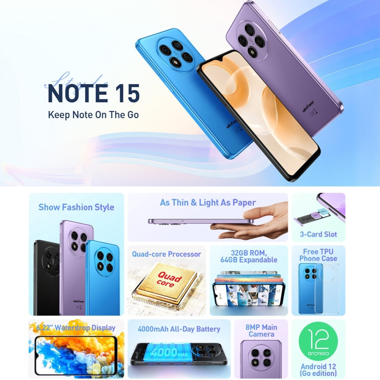 [HK Warehouse] Ulefone Note 15, 2GB+32GB, Face ID Identification, 6.22 inch Android 12 GO MediaTek MT6580 Quad-core up to 1.3GHz, Network: 3G, Dual SIM(Twilight Black) - Ulefone by Ulefone | Online Shopping UK | buy2fix