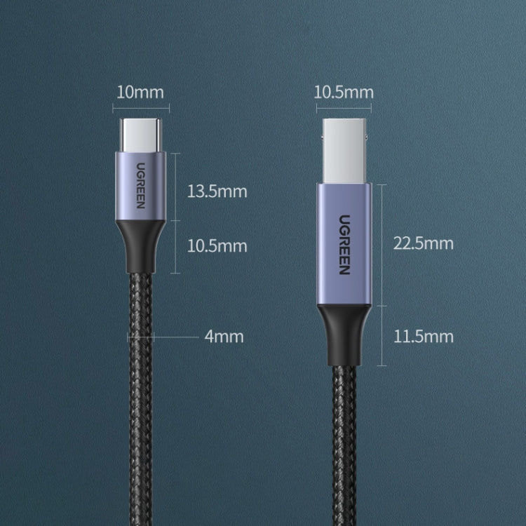 Ugreen Type-C / USB-C to Type-B Printer Nylon Braid Connect Data Cable, Length: 3m - USB Cable by UGREEN | Online Shopping UK | buy2fix