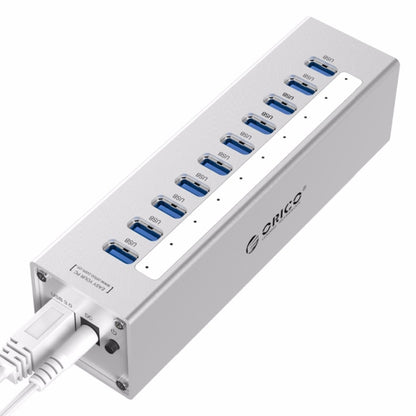 ORICO A3H10 Aluminum High Speed 10 Ports USB 3.0 HUB with Power Adapter for Laptops(Silver) - USB 3.0 HUB by ORICO | Online Shopping UK | buy2fix