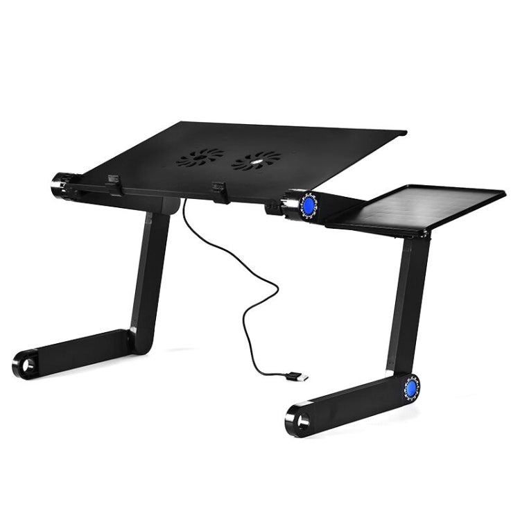 Portable 360 Degree Adjustable Foldable Aluminium Alloy Desk Stand with Double CPU Fans & Mouse Pad for Laptop / Notebook(Black) - Laptop Stand by buy2fix | Online Shopping UK | buy2fix