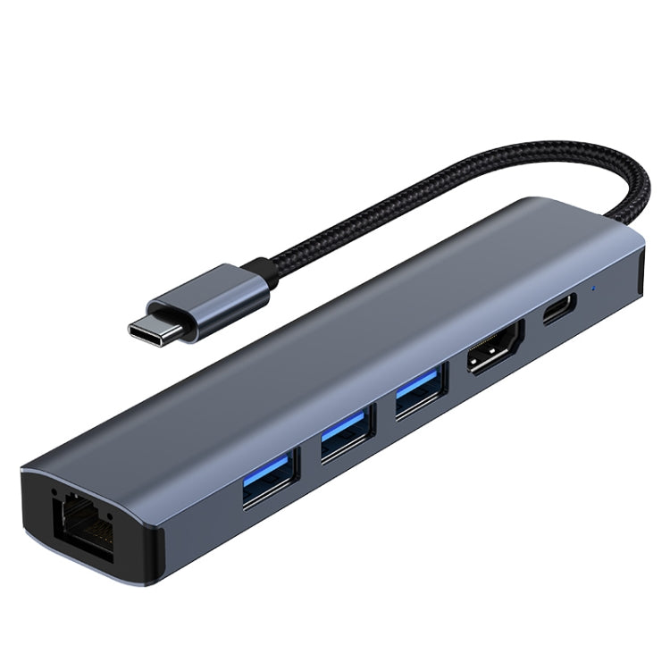 BYL-2210 6 in 1 USB-C / Type-C to USB Multifunctional Docking Station HUB Adapter with 1000M Network Port - Computer & Networking by buy2fix | Online Shopping UK | buy2fix