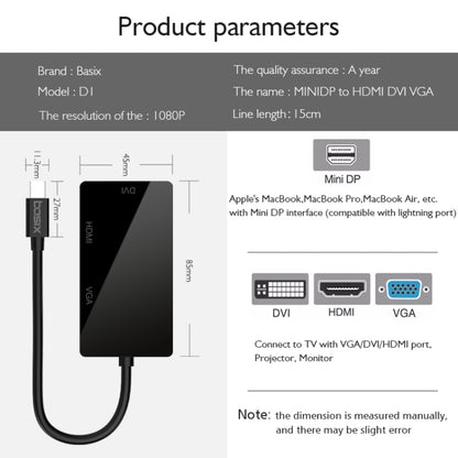 basix D1 Mini DP to HDMI + DVI + VGA 1080P Multi-function Converter, Cable Length: 15cm (Black) - Computer & Networking by basix | Online Shopping UK | buy2fix