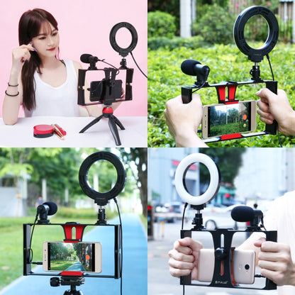 PULUZ 2 in 1 Vlogging Live Broadcast Smartphone Video Rig + 4.7 inch 12cm Ring LED Selfie Light Kits with Cold Shoe Tripod Head for iPhone, Galaxy, Huawei, Xiaomi, HTC, LG, Google, and Other Smartphones(Red) - Camera Accessories by PULUZ | Online Shopping UK | buy2fix