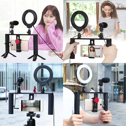 PULUZ 4 in 1 Vlogging Live Broadcast 4.7 inch 12cm Ring LED Selfie Light Smartphone Video Rig Handle Stabilizer Aluminum Bracket Kits with Microphone + Tripod Mount + Cold Shoe Tripod Head - Camera Accessories by PULUZ | Online Shopping UK | buy2fix