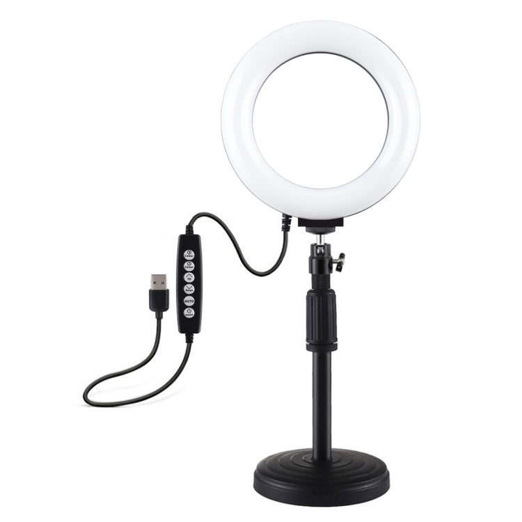 PULUZ 6.2 inch 16cm USB 10 Modes 8 Colors RGBW Dimmable LED Ring Vlogging Photography Video Lights + Round Base Desktop Mount with Cold Shoe Tripod Ball Head(Black) - Ring Light by PULUZ | Online Shopping UK | buy2fix